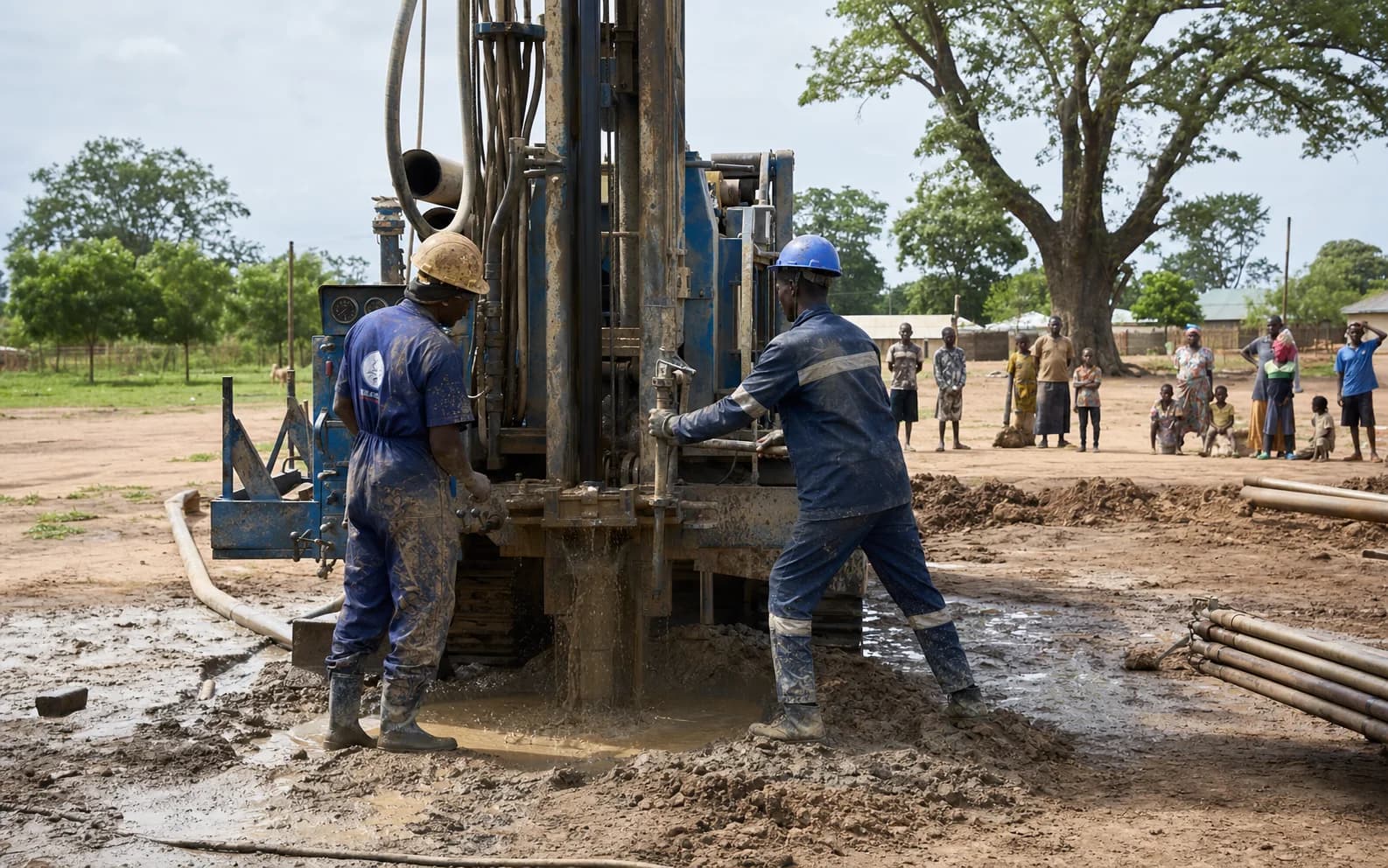 Local technicians drilling a new community water borehole
