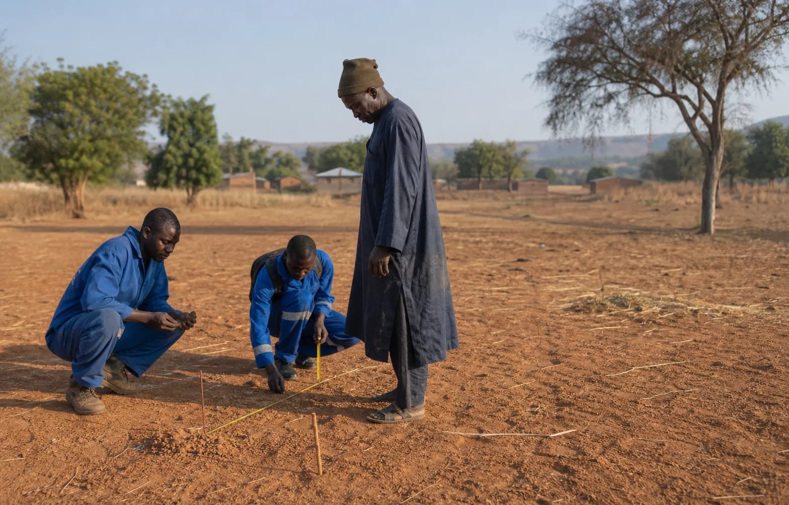 Field technicians surveying the site for a new community water well