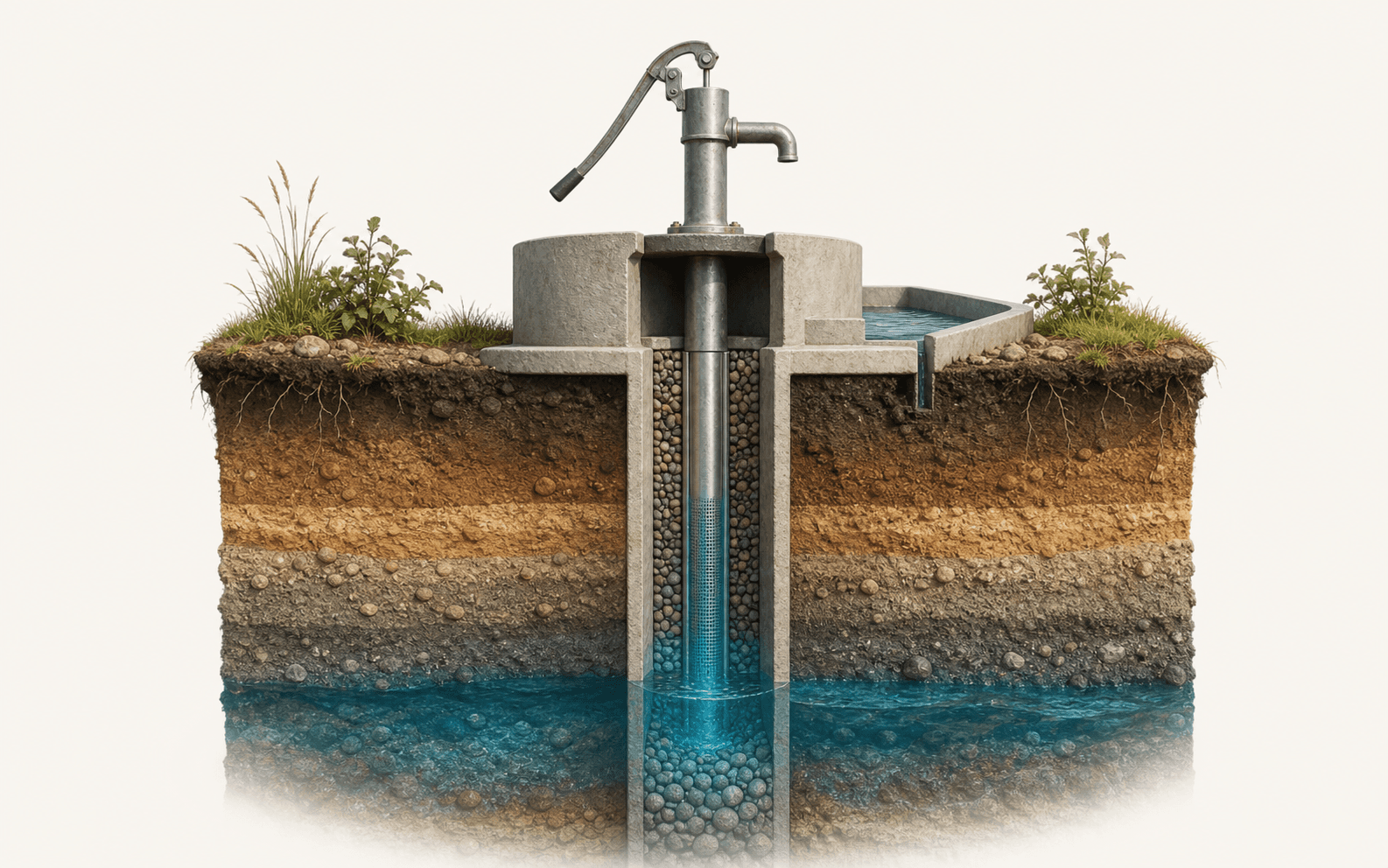 Illustration showing the inside of a water well