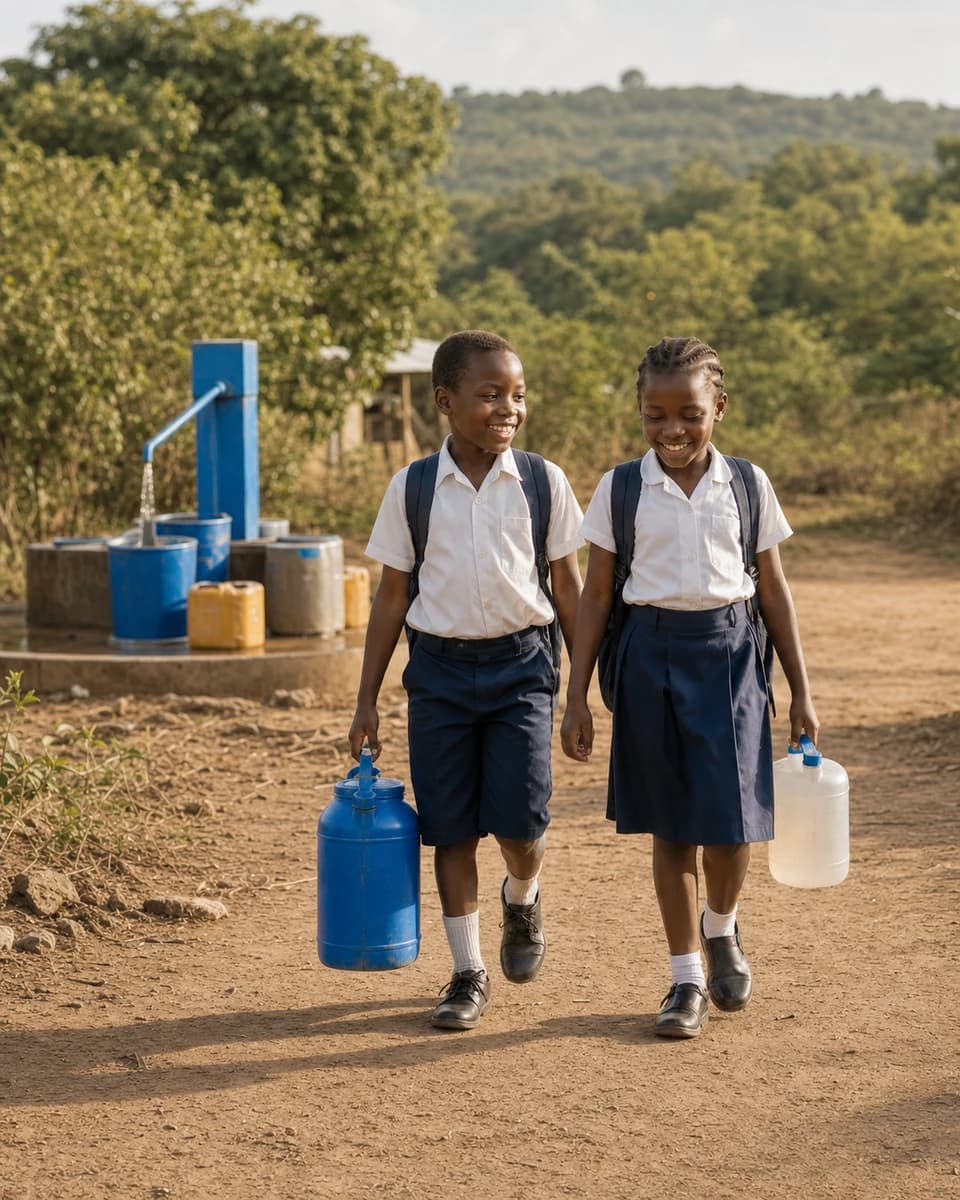 Students walking from a school water well