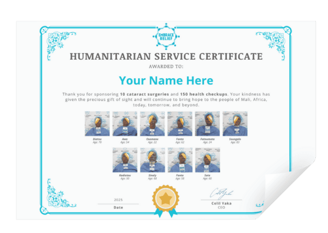 Cataract surgery sponsorship certificate
