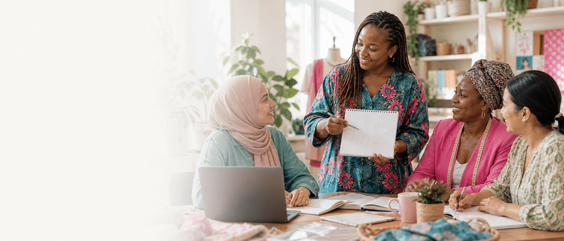 Women collaborating on a community business and skills project