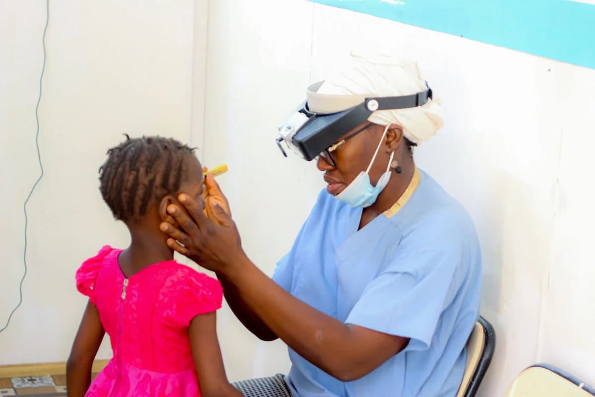 An eye examination for a child