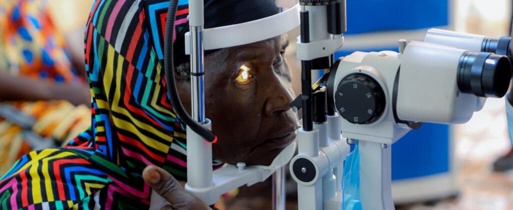 A patient receiving an eye examination