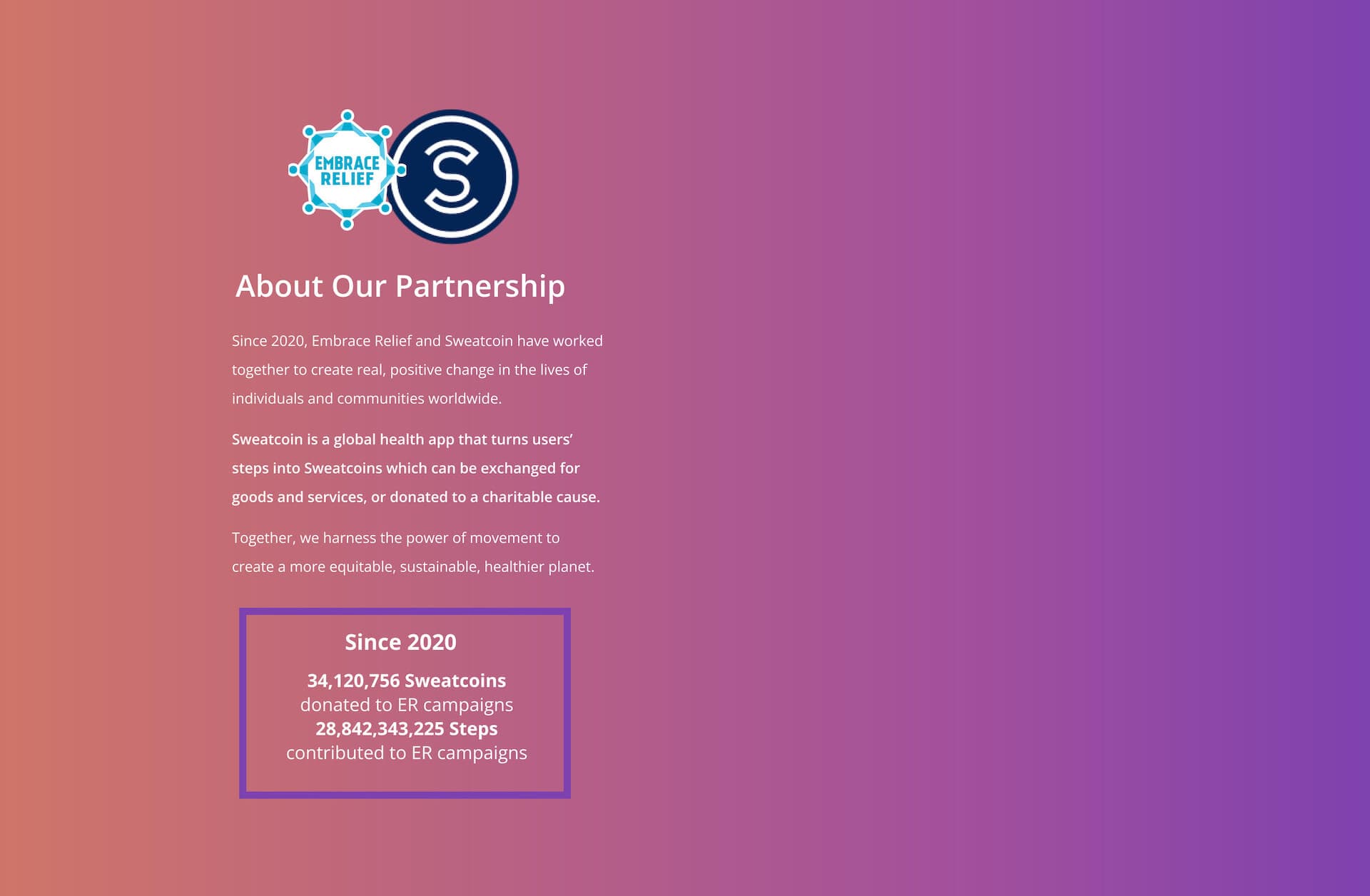 Embrace Relief and Sweatcoin