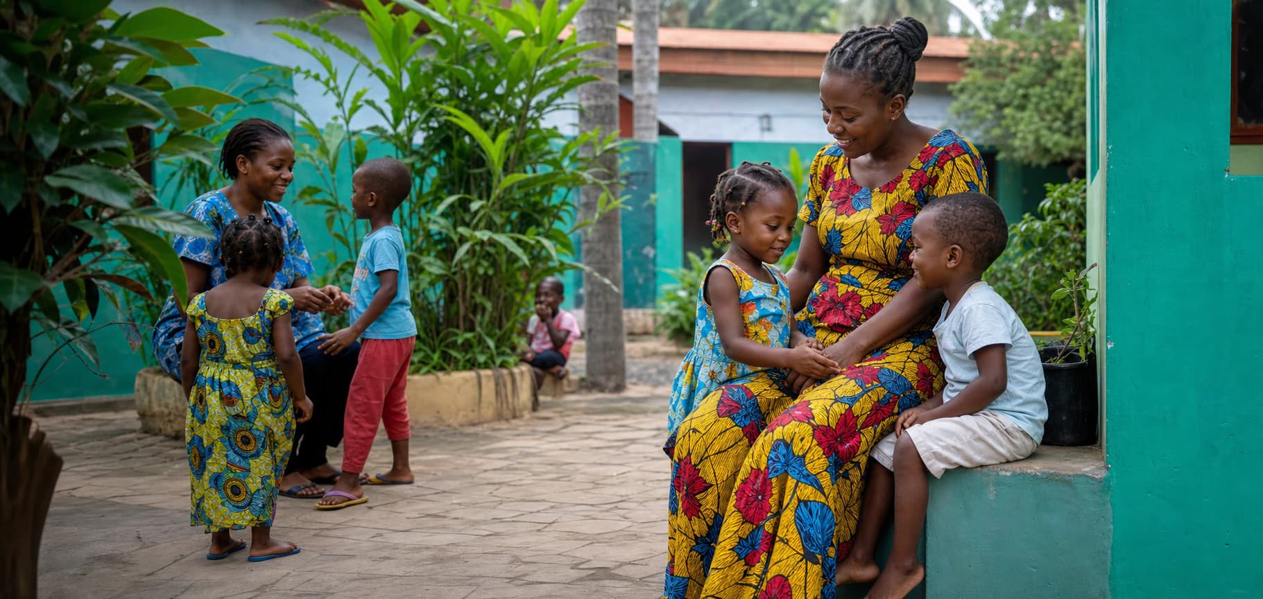 Children and caregivers at Galaxie Orphanage