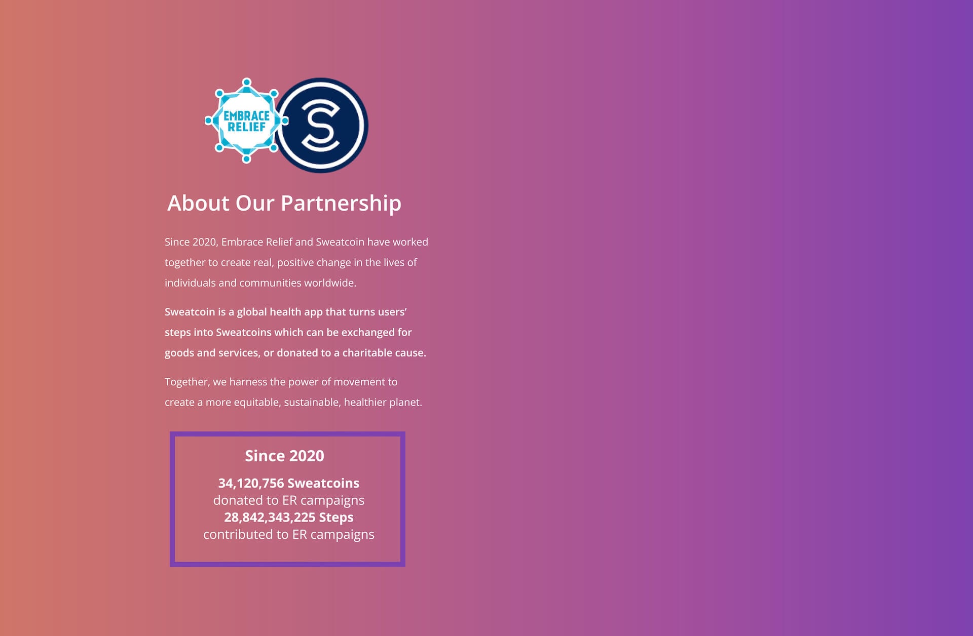 Embrace Relief and Sweatcoin