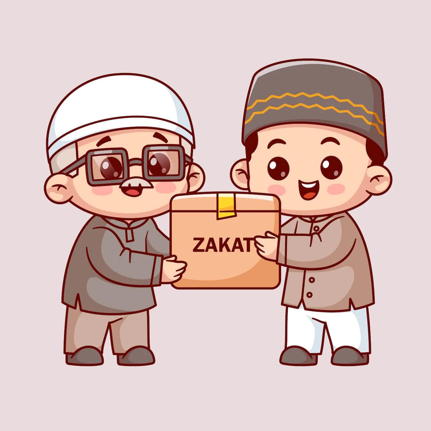 Illustration of a Muslim boy giving Zakat to people in need