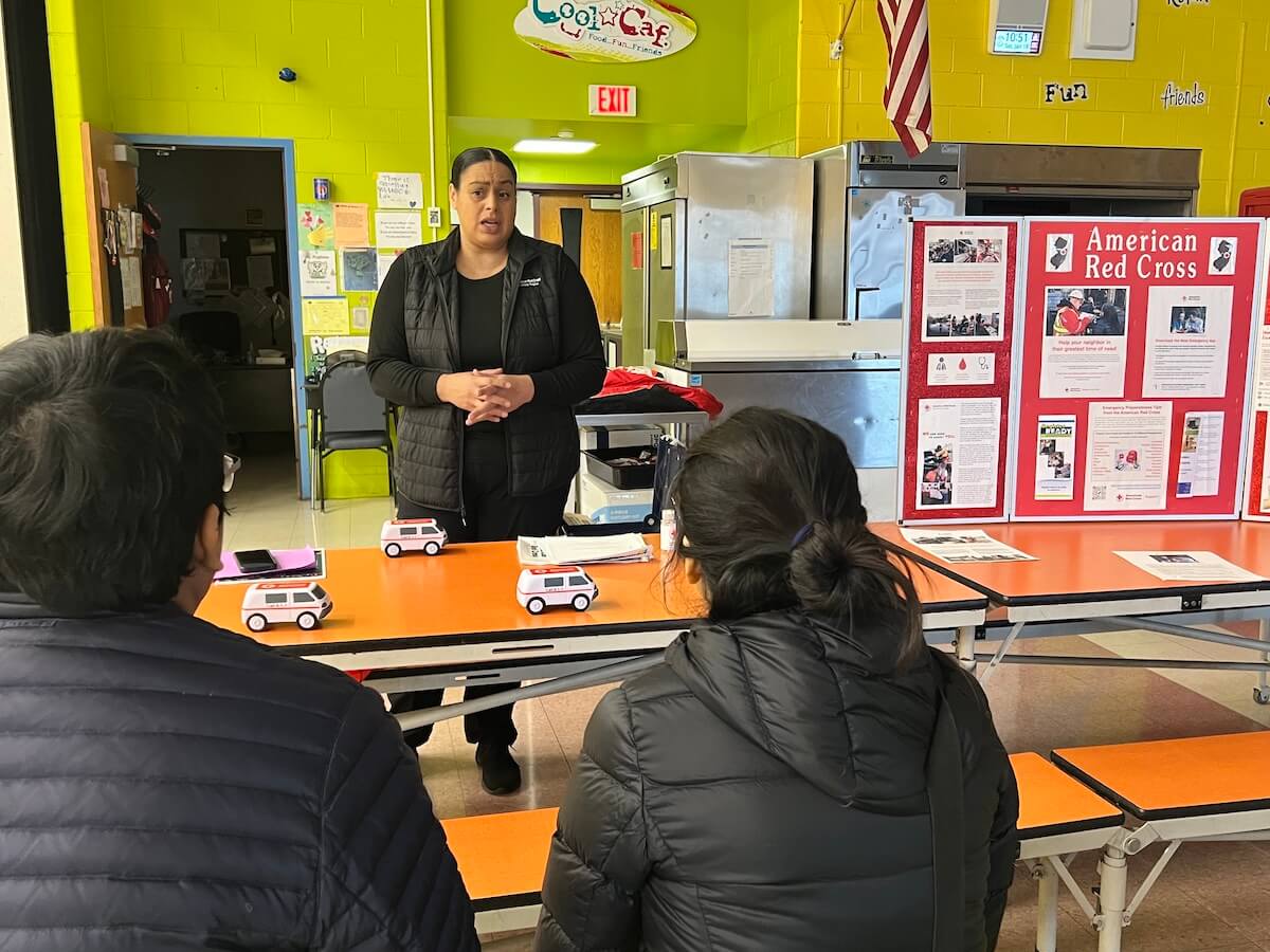 American Red Cross Manager Nancy Franceschi demonstrating CPR to Clifton residents