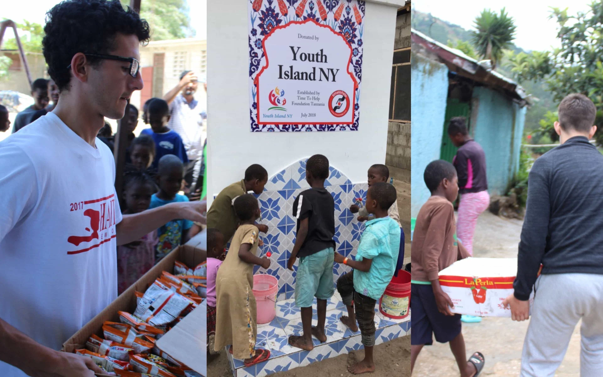 Collage of Youth Island NY volunteers working in Tanzania and Haiti