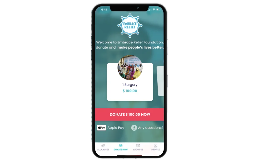 Screenshot of the Embrace Relief mobile app showing cataract surgery program details
