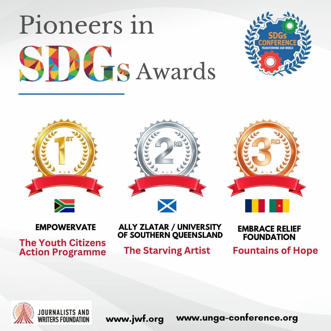 Embrace Relief representative accepting the SDG Award